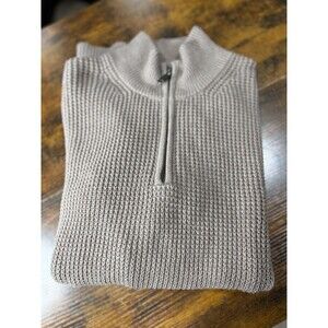 J. Crew 3/4th Zip 100% Cotton Knit Tan Brown Sweater Adult Size Large